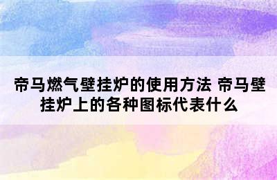 帝马燃气壁挂炉的使用方法 帝马壁挂炉上的各种图标代表什么